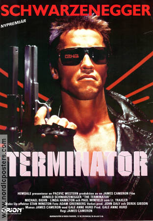 The Terminator 1984 movie poster Arnold Schwarzenegger Michael Biehn Linda Hamilton James Cameron Glasses Guns weapons