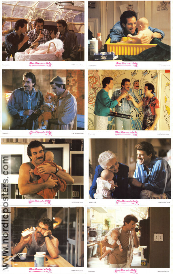 Three Men and a Baby 1987 lobbykort Tom Selleck Steve Guttenberg Ted Danson Leonard Nimoy Barn