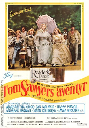 Tom Sawyer 1973 movie poster Jodie Foster Johnny Whitaker Celeste Holm Warren Oates Don Taylor Musicals