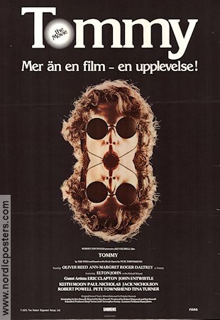 Tommy 1975 movie poster Roger Daltrey Ann-Margret Elton John Eric Clapton Jack Nicholson Rock and pop Musicals Glasses