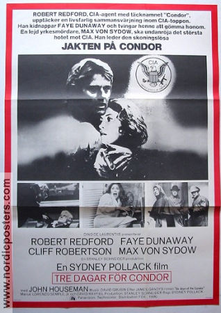 Three Days of the Condor 1975 movie poster Robert Redford Faye Dunaway Cliff Robertson Max von Sydow Sydney Pollack