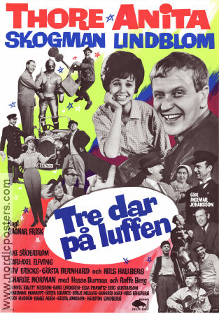 Tre dar på luffen 1964 movie poster Anita Lindblom Thore Skogman Charlie Norman Åke Söderblom Nils Hallberg Ingemar Johansson Ragnar Frisk