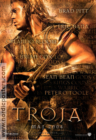 Troja 2004 poster Brad Pitt Eric Bana Orlando Bloom Wolfgang Petersen Svärd och sandal