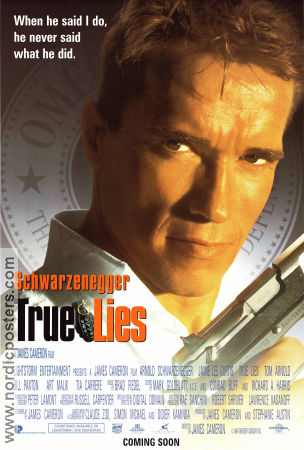 True Lies 1994 movie poster Arnold Schwarzenegger Jamie Lee Curtis Tom Arnold James Cameron Guns weapons