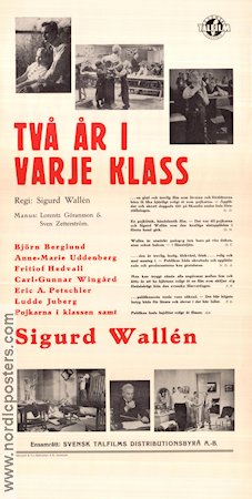 Två år i varje klass 1938 movie poster Björn Berglund Frithiof Hedvall Sigurd Wallén School
