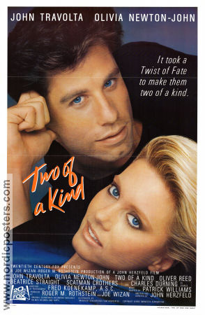 Two of a Kind 1983 movie poster John Travolta Olivia Newton-John Charles Durning John Herzfeld