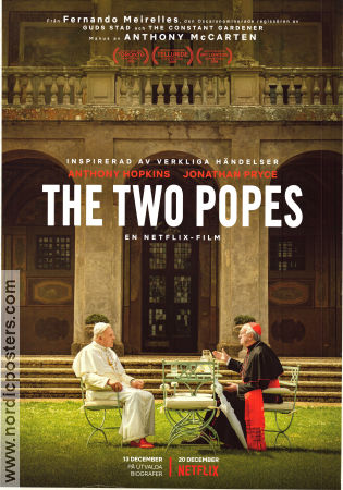 The Two Popes 2019 movie poster Jonathan Pryce Anthony Hopkins Juan Minuj�n Fernando Meirelles Religion