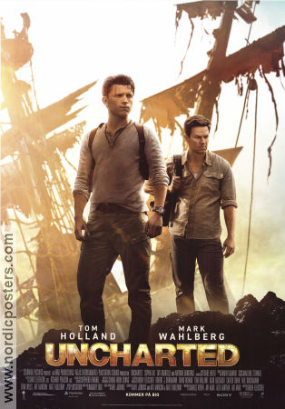 Uncharted 2022 movie poster Tom Holland Mark Wahlberg Antonio Banderas Ruben Fleischer