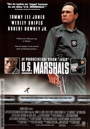 U.S. Marshals 1998 movie poster Tommy Lee Jones Wesley Snipes Robert Downey Jr Stuart Baird Trains Police and thieves