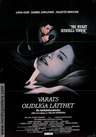 Varats olidliga lätthet 1988 poster Lena Olin Daniel Day-Lewis Juliette Binoche Philip Kaufman Text: Milan Kundera