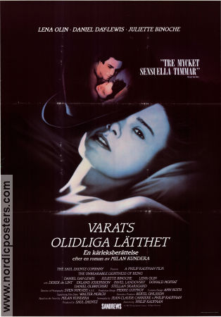 The Unbearable Lightness of Being 1988 movie poster Lena Olin Daniel Day-Lewis Juliette Binoche Philip Kaufman Writer: Milan Kundera
