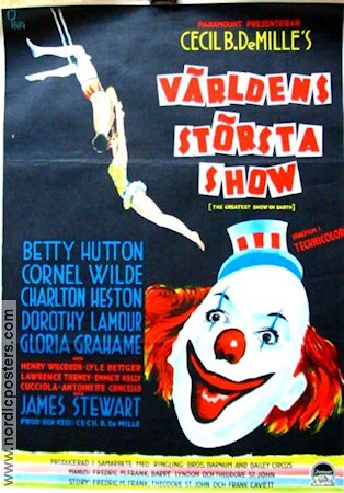 The Greatest Show on Earth 1952 movie poster Charlton Heston Betty Hutton Cornel Wilde James Stewart Cecil B DeMille Circus