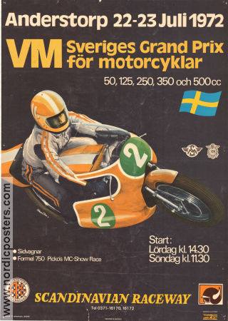 VM Sveriges Grand Prix Motorcyklar Anderstorp 1972 affisch Motorcyklar Sport