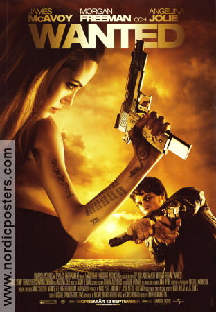 Wanted 2008 movie poster James McAvoy Angelina Jolie Morgan Freeman Timur Bekmambetov Guns weapons