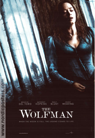 The Wolfman 2010 movie poster Benicio Del Toro Anthony Hopkins Emily Blunt Joe Johnston