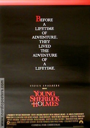 Young Sherlock Holmes 1985 movie poster Nicholas Rowe Alan Cox Sophie Ward Barry Levinson Find more: Sherlock Holmes