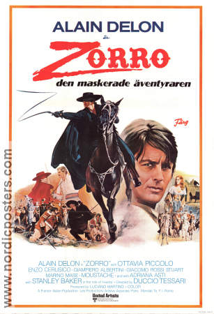 Zorro 1975 movie poster Alain Delon Stanley Baker Ottavia Piccolo Duccio Tessari