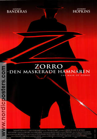 The Mask of Zorro 1998 movie poster Antonio Banderas Anthony Hopkins Catherine Zeta-Jones Martin Campbell
