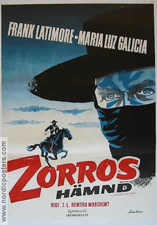 Zorros hämnd 1950 movie poster Frank Latimore Adventure and matine