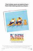 Raising Arizona 1987 movie poster Nicolas Cage Holly Hunter Trey Wilson Joel Ethan Coen Kids Cars and racing