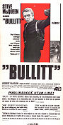 Bullitt 1968 movie poster Steve McQueen Robert Vaughn Jacqueline Bisset Peter Yates Cars and racing Police and thieves