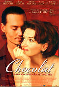 Chocolat 2001 movie poster Juliette Binoche Alfred Molina Lena Olin Johnny Depp Lasse Hallström Romance Food and drink