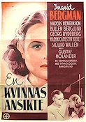 En kvinnas ansikte 1938 movie poster Ingrid Bergman Anders Henrikson Gustaf Molander Writer: Gösta Stevens Eric Rohman art Medicine and hospital