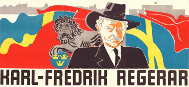 Karl-Fredrik regerar 1934 poster Sigurd Wallén Dagmar Ebbesen Gull-Maj Norin Björn Berglund Pauline Brunius Gustaf Edgren Affischkonstnär: Birger Lundqvist Politik Hitta mer: Large poster