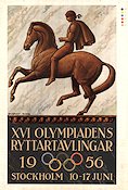 Olympic Games Stockholm 1956 1956 poster Find more: Stockholm Olympic Poster artwork: John Sjösvärd Horses