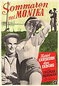 Summer with Monika 1953 movie poster Harriet Andersson Lars Ekborg Dagmar Ebbesen Åke Grönberg Åke Fridell Ingmar Bergman Beach Skärgård