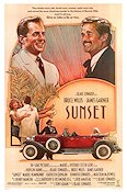 Sunset 1988 poster Bruce Willis James Garner Malcolm McDowell Blake Edwards Bilar och racing